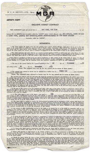 The Three Stooges 1951 Signed Contract With Their Agent, With Shemp's Signature
